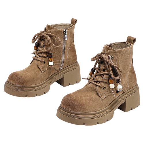 exull/依思Q2025秋季复古工装女靴厚底粗跟马丁靴户外百搭休闲