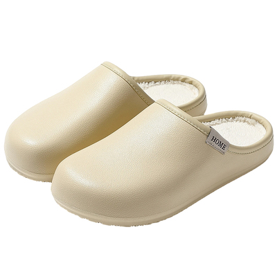 买一送一防水皮纹棉拖鞋女士情侣