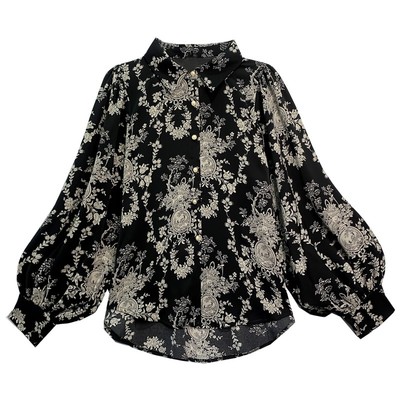 春装宽松大码灯笼袖碎花雪纺衫