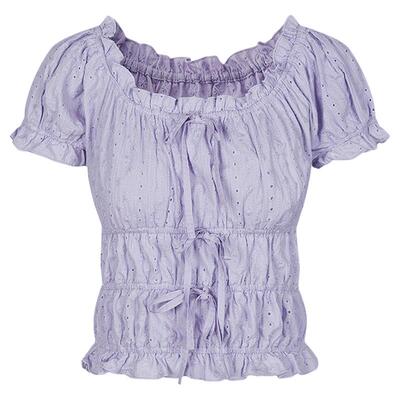 SLY 夏季新品甜美可爱风荷叶边短款一字肩衬衫030ISZ30-3441