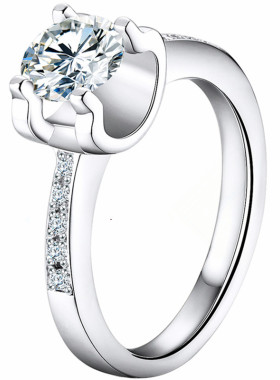 个性时尚莫桑石钻戒纯银镀白金