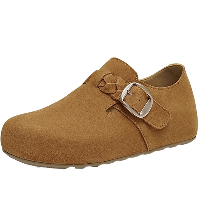 天美意复古厚底编织勃肯鞋加绒毛毛鞋雪地靴女棉鞋短靴2025秋新款