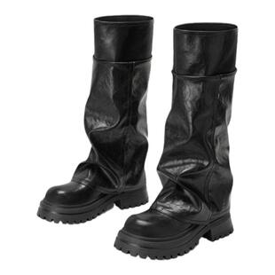 星期六厚底增高女裤管靴2025年秋季新款圆头粗跟时装靴纯色长筒靴