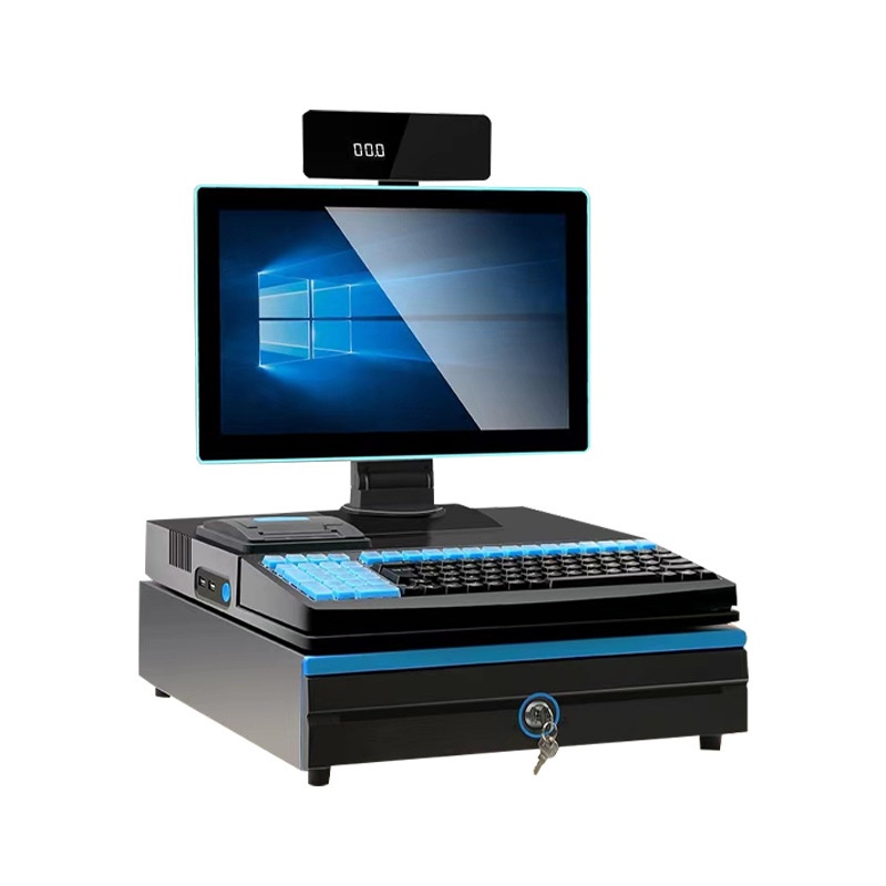 超市收银一体机黑色带键盘嵌入系统管理便利店商场小型跨境收银机