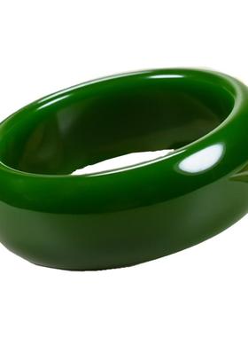 新疆和田玉羊脂碧玉手镯加宽加厚A货老料真玉菠菜绿玉镯子女士款