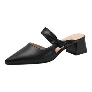 不累脚夏季包头凉拖外穿2024新款百搭粗跟仙女风凉拖鞋气质尖头鞋