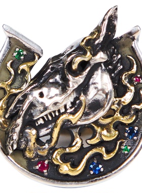 渡鸦原创暗黑骷髅马纯银马蹄戒指