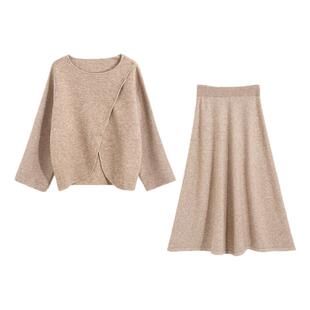 Basic House/百家好高级感毛呢针织套装裙女秋冬季穿搭一整套冬装