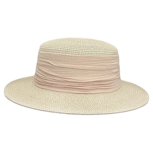 白昼小熊同款粉色编织平顶草帽复古礼帽高级感渔夫帽海边度假帽子