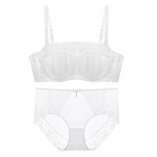 轻夕抹胸内衣女大胸显小薄款蕾丝全罩杯防下垂裹胸细肩带美背文胸