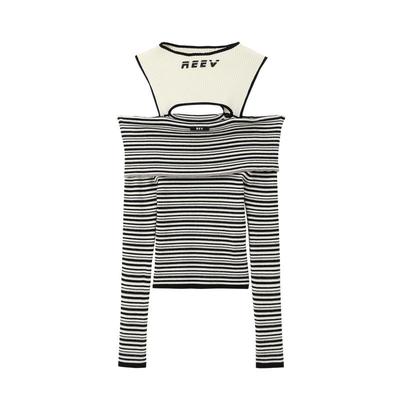 REVAN芮范设计师款复古辣妹风一字肩毛衫RM10601182