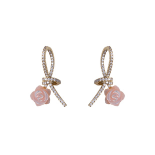 玫心结~粉色玫瑰仙女耳环2026年新款耳钉 法式高级感森系甜美耳饰