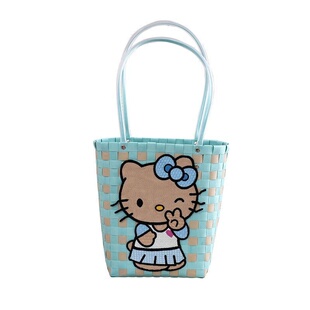 HelloKitty编织菜篮子包包女大容量kt猫沙滩手提包可爱黑皮Kitty
