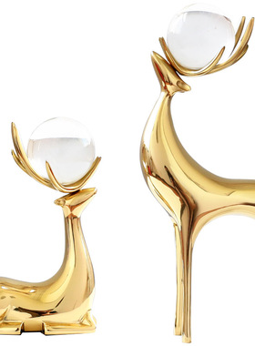 瑞家禾客厅办公室黄铜鹿摆件