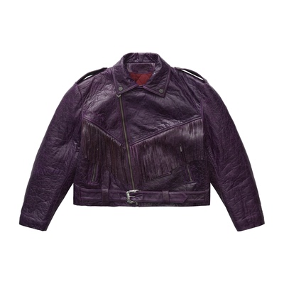 pacshop油蜡皮夹克皮衣流苏刺绣