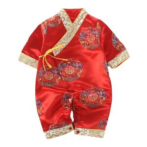 婴儿唐装抓周衣服春秋连体衣生日