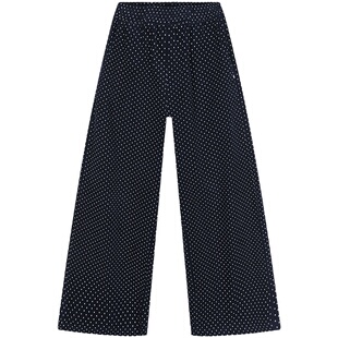 今屿花花 藏青色波点裤子女2025新款春秋休闲裤长裤阔腿裤灯芯绒