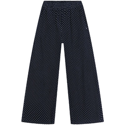 今屿花花藏青色波点阔腿灯芯绒