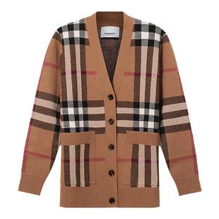 【甄品精选】BURBERRY博柏利女士单排扣针织开衫经典格纹 8043372