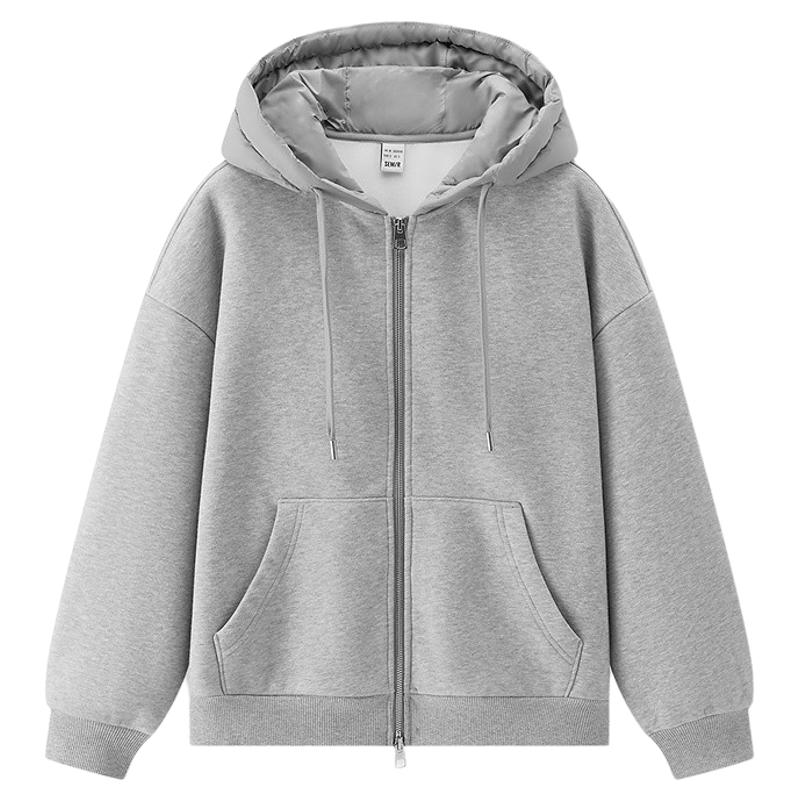 商场同款|森马外套女冬季加绒拼接连帽卫衣宽松2025新款慵懒夹克