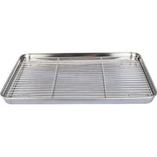 摩登主妇304不锈钢沥油盘滤油网架长方形油炸物备菜盘子托盘蒸盘