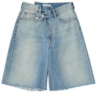 MOUSSY 夏季新品不规则斜扣五分阔腿牛仔裤女010HA211-3191