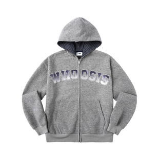 WHOOSIS（不知其名）双面格闪粉烫钻拉链帽衫卫衣外套秋冬男女潮