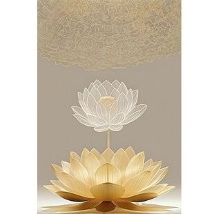 自粘中式静心莲花禅意背景壁画客厅书房茶室佛堂礼堂口寺庙装饰画