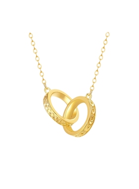 周六福项链女双扣银链坠S925银黄金色小众送女友圣诞礼物