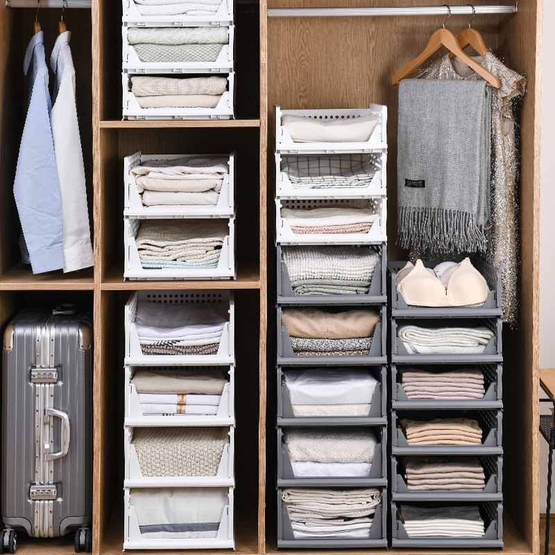 抽屉式塑料收纳筐衣柜分层抽可折叠家用多功能整理收纳盒置物架拉