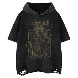 From Mars 没有怀疑 美式做旧印花破洞设计感vibe宽松连帽短袖T恤