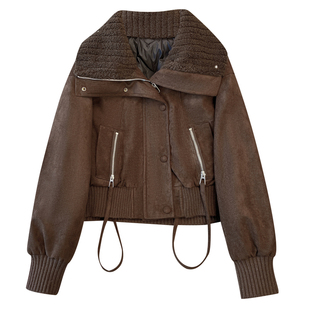 爆款小个子高腰短款羊羔毛翻领麂皮羽绒服内胆厚外套女2025冬装新