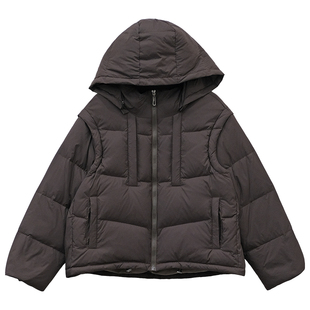 一三良品小个子 可拆袖两穿保暖白鸭绒连帽羽绒服背心马甲女外套