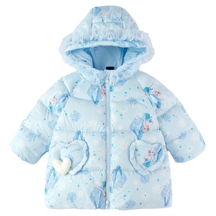 【迪士尼IP】巴拉巴拉女童羽绒服中长款艾莎公主2025新冬装连帽厚