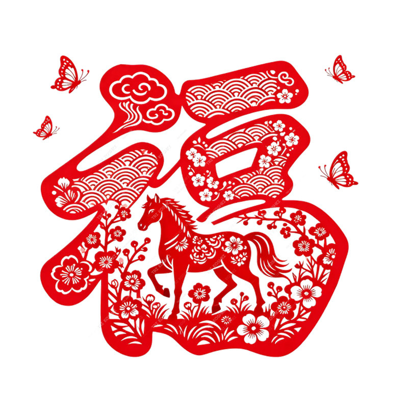 福字剪纸图案透明贴纸客厅墙面玻璃门窗马年窗花装饰贴纸自粘防水