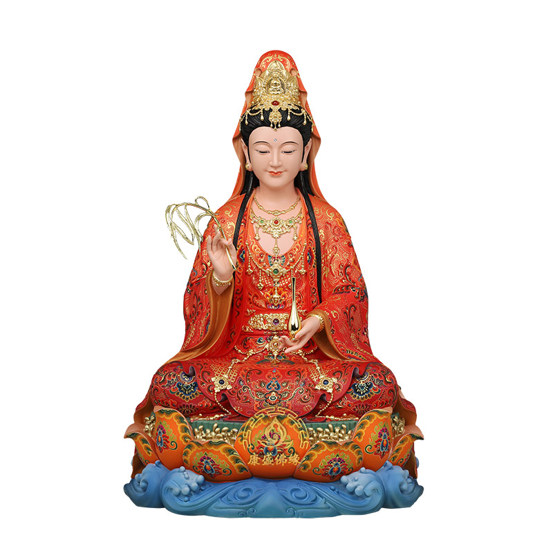 观音菩萨坐莲神像家用三圣摆件