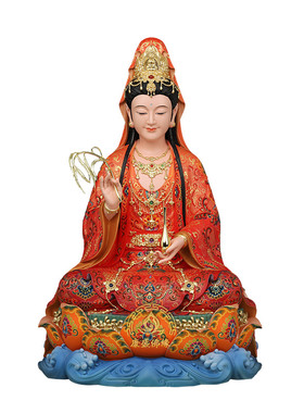 观音菩萨坐莲神像家用三圣摆件