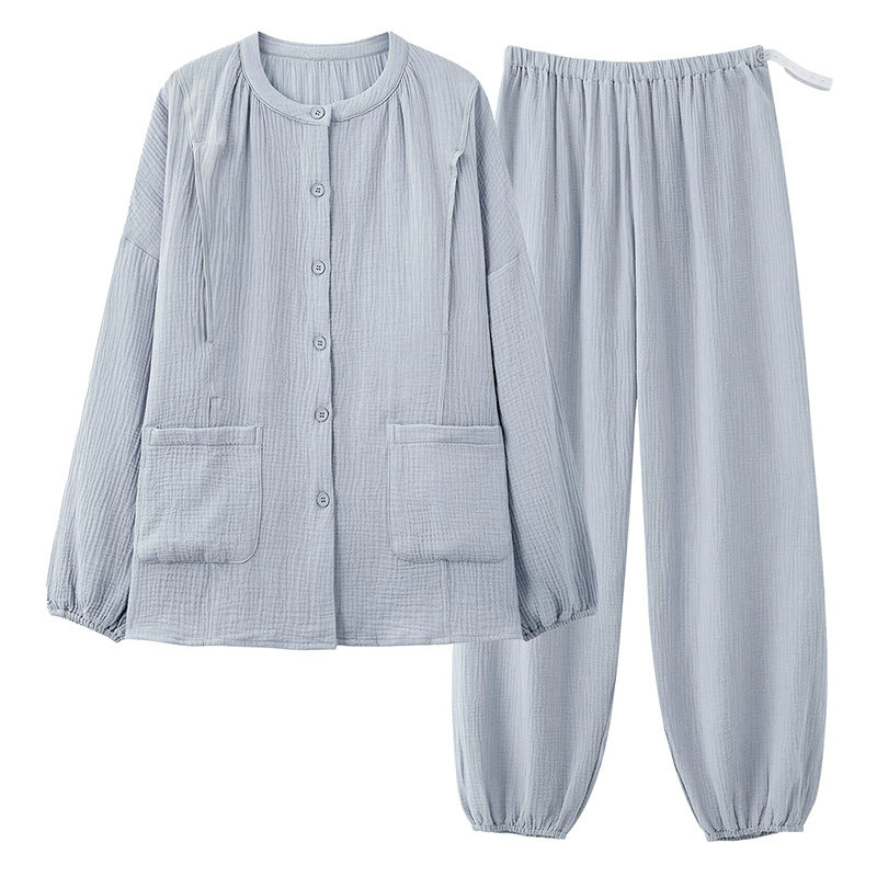 雅鹿纯棉纱月子服家居服套装孕妇怀孕产后哺乳睡衣带胸垫春秋冬季