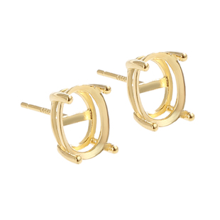 925银日韩四爪椭圆形耳钉空托配件镶嵌翡翠宝石钻石18K金耳环配件