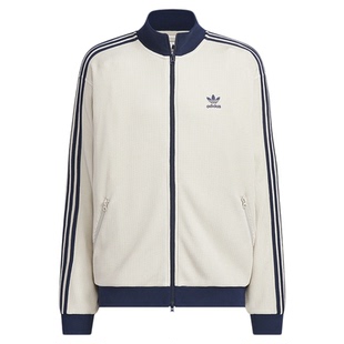 阿迪达斯三叶草外套男款2026春季新款白蓝运动服华夫格针织夹克衫