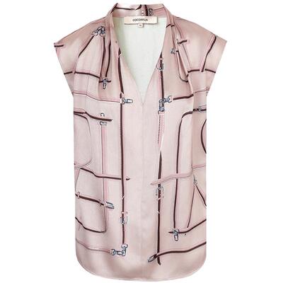 樱花粉定位印花缎面无袖衬衫
