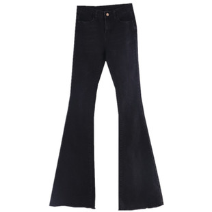 petty Elsa加长微喇叭裤牛仔裤女2025春秋新韩版显瘦高街紧身黑色