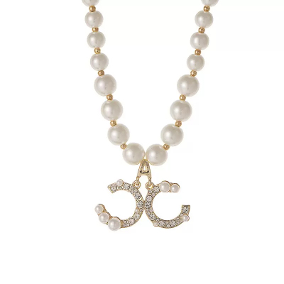 爆款双C两件套项链套装小香风仿珍珠项链配饰毛衣链时尚锁骨链