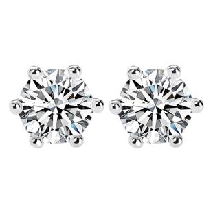 右手等待六爪耳钉50分/1克拉正品莫桑钻S925银镀金简约气质耳钉