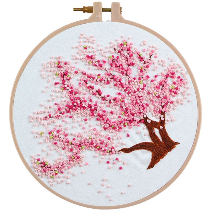 刺绣diy樱花手工自绣绣品自绣初学者 制作苏绣丝带绣品入门材料包