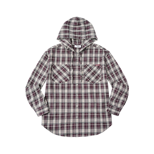 WHOOSIS（不知其名）格纹连帽长袖衬衫外套衬衣上衣春季格子男女