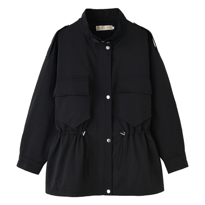 风衣女春季2026新款韩系宽松小个子收腰后背印花中长款工装外套