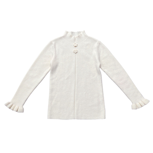 小童木 百搭好穿女童半高领毛衣秋冬新款荷叶袖中大童针织打底衫