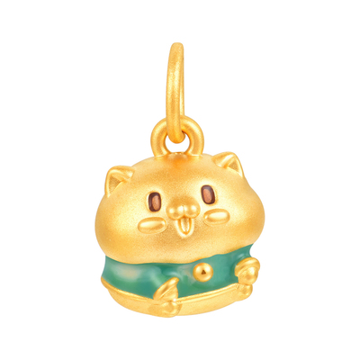 明牌珠宝＆饭粒猫与包子鸭联名黄金吊坠 足金跳舞喵项坠ASY0706