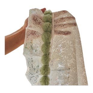 法式蕾丝窗帘白色纱帘阳台客厅绿色毛球花边免打孔魔术贴隔断门帘